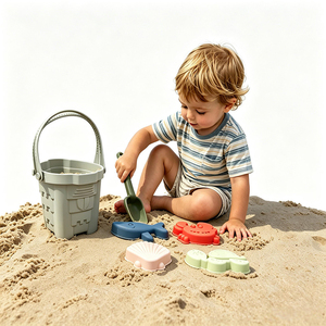 Popolare Set di Giocattoli da Spiaggia in Silicone per Bambini, 4 Pezzi con Paletta e Secchiello, Stampi per Sabbia a Forma di Animali Marini, per Età 2+, Unisex, Estivo, Personalizzabile - Product Image 1