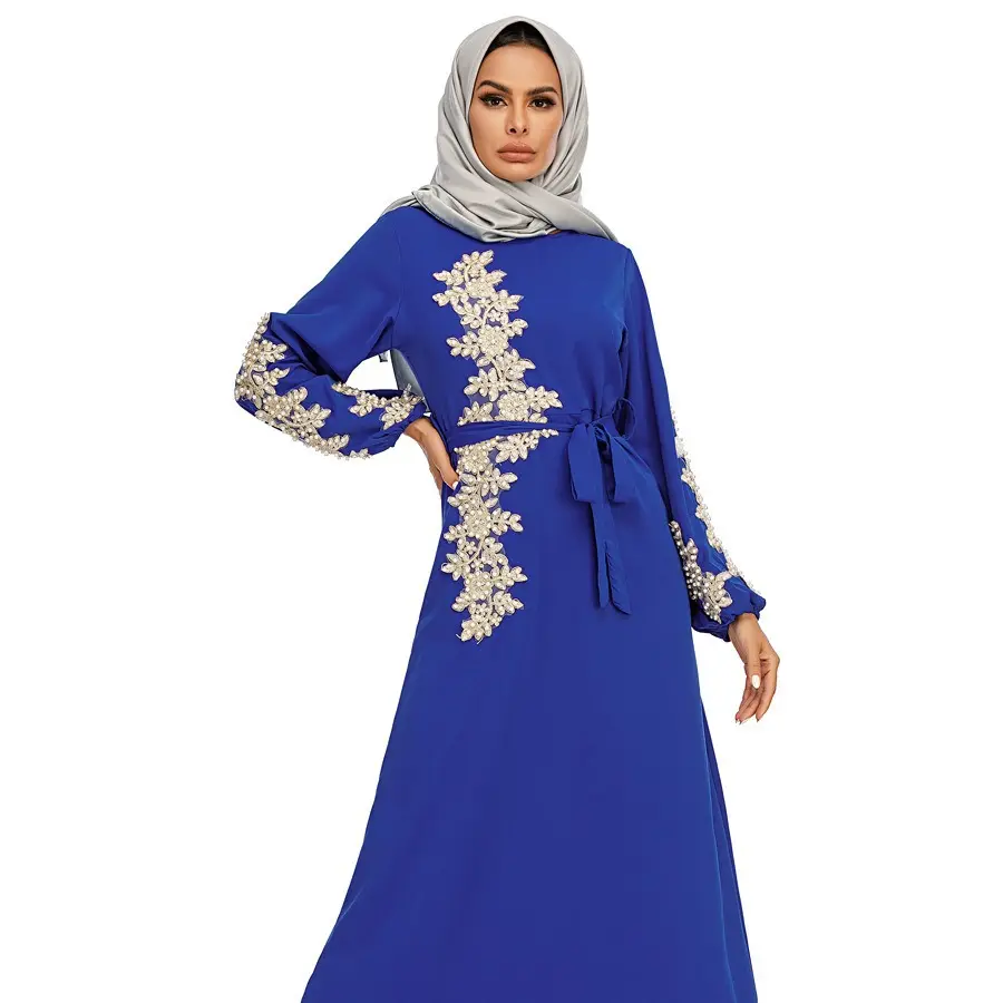 Venta al por mayor Color sólido bordado Logo Dubai Eid ropa elegante Abaya mujeres musulmán vestido para mujer