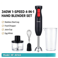 Mixeur Plongeant FLANEK NF-8016S 340W en Acier Inoxydable avec 2 Lames, Fouet, Hachoir et Bol pour Smoothies