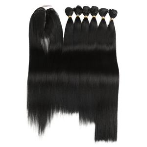 Nobile Oro del Commercio All'ingrosso Diritto serico Migliore 7pcs Fibra Sintetica Fasci Del Tessuto Dei Capelli Con Chiusura Centrale - Product Image 1