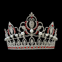 Couronne de Reine en Alliage Argenté avec Strass, Filigrane, Perles et Émeraudes – Diadème de Cérémonie pour Femme, Idéal pour Concours de Beauté