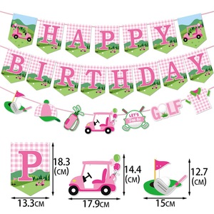 Pancarta de decoración de cumpleaños deportiva con temática de golf Rosa Pancarta de fiesta desechable y arreglo floral - Product Image 6