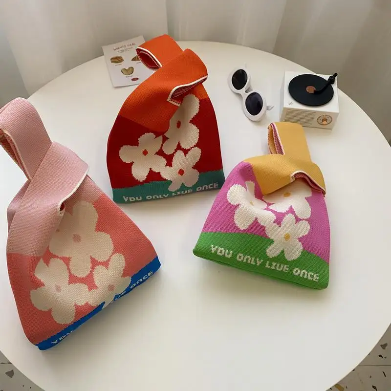 Japan Korea Style Tote Bags Fashion Knitted Mini Shopping Handbag For Women Custom Logo Canvas Tote Bag