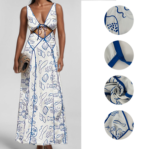 Vestido Maxi con Estampado Marino Azul y Blanco, Tirantes Finos, Estilo Casual Chic para Vacaciones, Envío Rápido, Vestidos Casuales para Mujer - Product Image 4