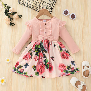 Vestido de Fiesta para Niñas, Ropa de Primavera para Niños, Ropa de Boutique, Vestido Floral Rosa, Ropa de Bebé de Alta Calidad - Product Image 1