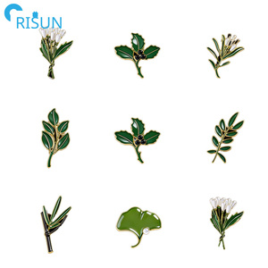 En gros, Pin's en émail à thème forestier, motif plantes vertes, fleurs, feuilles, arbres, feuilles d'érable, saules, <span class=keywords><strong>avec</strong></span> logo personnalisé, pour revers - Product Image 1