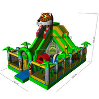 Château gonflable commercial pour enfants et tout-petits, grand format, thème animaux de la savane, avec toboggan, parcours d'obstacles et souffleur