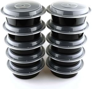 Food Grade PP Black Round <b>Stackable</b> Food <b>Storage</b> Bowls Disposable Plastic Meal Prep <b>Containers</b> with Lid - Product Image 2