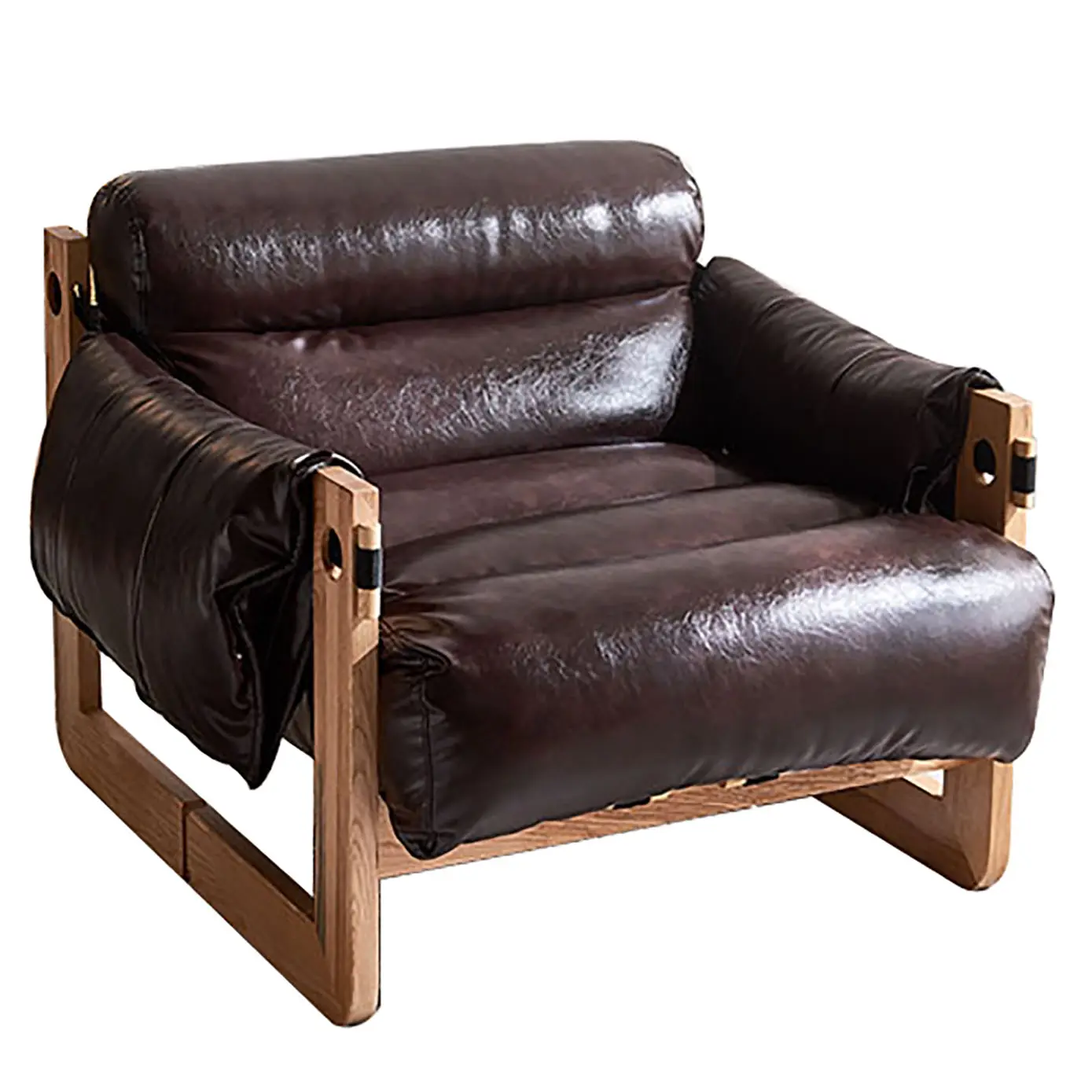 Nordic retro single person solid wood sofa chair living room designer casual leather lounge chair