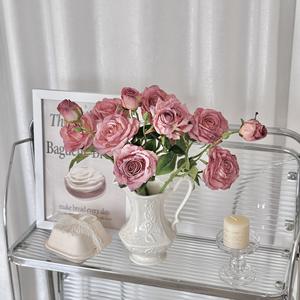 Bouquet de fleurs artificielles rétro à bords brûlés, 3 roses, effet peinture à l'huile, fleurs séchées simulées, décoration, accessoires photo - Product Image 4