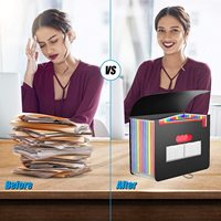 Organiseur de dossiers à soufflets à 12 pochettes, boîte de classement en plastique extensible portable, dossier à soufflets avec onglets colorés