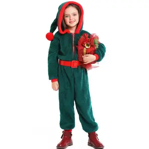 BAIGE 2024 New Arrival Children Coral Velvet Zipper Hooded Jumpsuit Sleepwear Family Christmas Costume for Kids