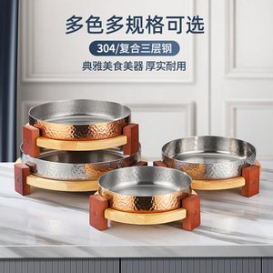 Stainless Steel Hammered Bowl With Wooden Base 304 Metal Handmade Traditional Chinese Design For Home Use - Product Image 5