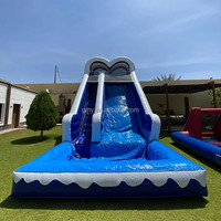 Toboggan aquatique gonflable de couleur bleue commerciale, toboggan gonflable avec piscine