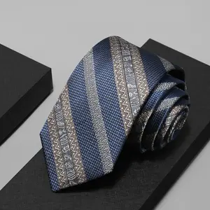 Gravata de seda com logotipo personalizado, gravatas de seda masculinas, impressão digital listrada 100%, caixa de presente