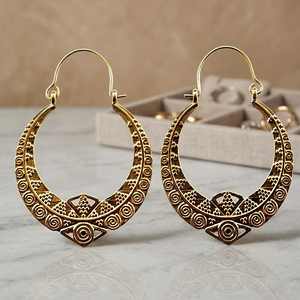 Boucles d'oreilles bohème gitane couleur or Design ethnique cerceau en acier inoxydable cadeau - Product Image 3