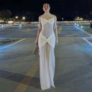 Modisches Damenkleid, sexy, einfarbig, schmal geschnitten, plissiert, lange Ärmel, Maxi-Partykleid, Abendkleid - Product Image 4