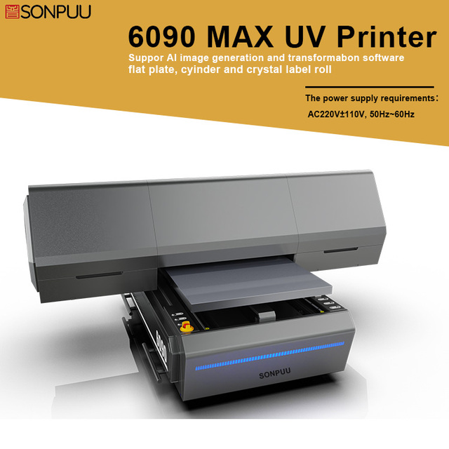 6090 MAX UV Inkjet Flatbed Printer CMYK+W+V Ink New Flex Egg Leather Plastic Automatic Refillable Ink Tank