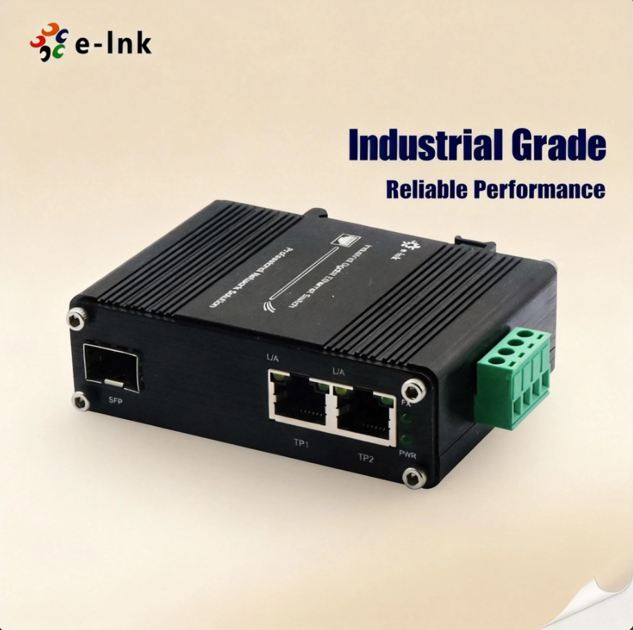 Mini Industrial Media Converter 2-Port Gigabit to 1 SFP Fiber 12-48VDC Wide Temperature