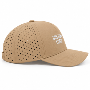 Casquette de baseball 5 panneaux de haute qualité à séchage rapide, perforations découpées au laser, imperméable, avec logo brodé, style snapback pour l'extérieur - Product Image 3