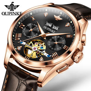 Oupinke 3186 OEMカスタムロゴラグジュアリー本革トゥールビヨン時計スケルトン防水自動機械式メンズウォッチ - Product Image 1