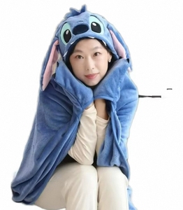 Cartoon Cute <strong>Stitch</strong> Homebody All-In-One Shawl <strong>Hooded</strong> Cloak <strong>Blanket</strong> Cape Hat Gloves for Men Women Woven Wearable <strong>Blankets</strong> - Product Image 6