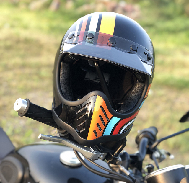 AMZ Retro Motorcycle Full Face Helmets Fiberglass Shell Moto 3