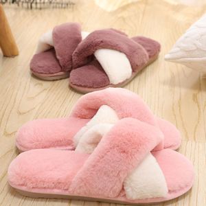 Women <b>Fluffy</b> Winter Sandal Cross Plush Open Toe Sandal Soft Flat Shoes Warm Faux Fur <b>Slipper</b> Home Female Shoes - Product Image 3