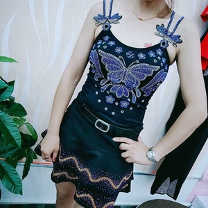 Top de <span class=keywords><strong>tirantes</strong></span> largo de punto ajustado con pedrería brillante y lentejuelas para <span class=keywords><strong>mujer</strong></span>, estilo mariposa, sin mangas, para discoteca, fiesta o vestir - Product Image 4