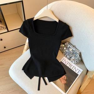 Top Corto de Punto con Cuello Cuadrado para Mujer de Fábrica Dalang, Ajuste Delgado, Diseño Hueco, Tejido Suave de Seda Helada para Verano - Product Image 3