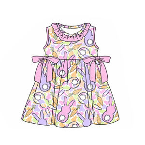 GSD3686 Custom Baby <b>Girl</b> Children Summer pink purple easter rabbit Print Sleeveless Knee-Length <b>Dress</b> Flowers Breathable Fabric - Product Image 1