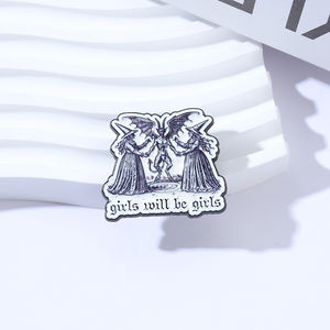 Brosche 'Girls Will Be Girls' Emaille-Anstecknadeln Lustige Feministische Hexen- & Satan-Broschen Taschen-Revers-Abzeichen Punk Goth Schmuck Geschenk für Freunde - Product Image 2