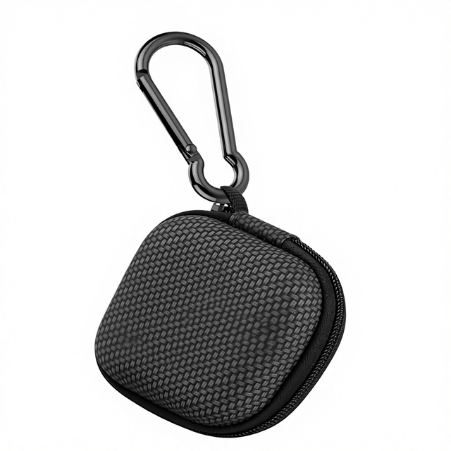 Hard EVA Lightweight Carabiner Earbud Case for Airpods & Headset (Black 3x3x1.5 Inches 1Pack)