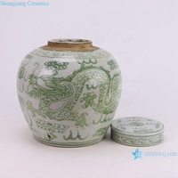 Jingdezhen RYKB176-GREEN-RED-E-S antik kualitas tinggi pot keramik dekoratif tempat penyimpanan pola naga porselen