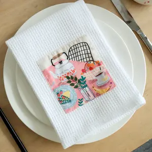 100% cotton Waffle khăn với in ấn vải đính mềm khăn tay cho nhà bếp thấm trà khăn nhanh chóng khô vải