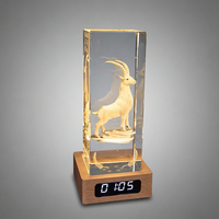 Trophées de récompense en cristal gravé au laser 3D personnalisés Noble Awards avec base en bois LED et gravure de horloge pour cadeaux de remise de diplôme