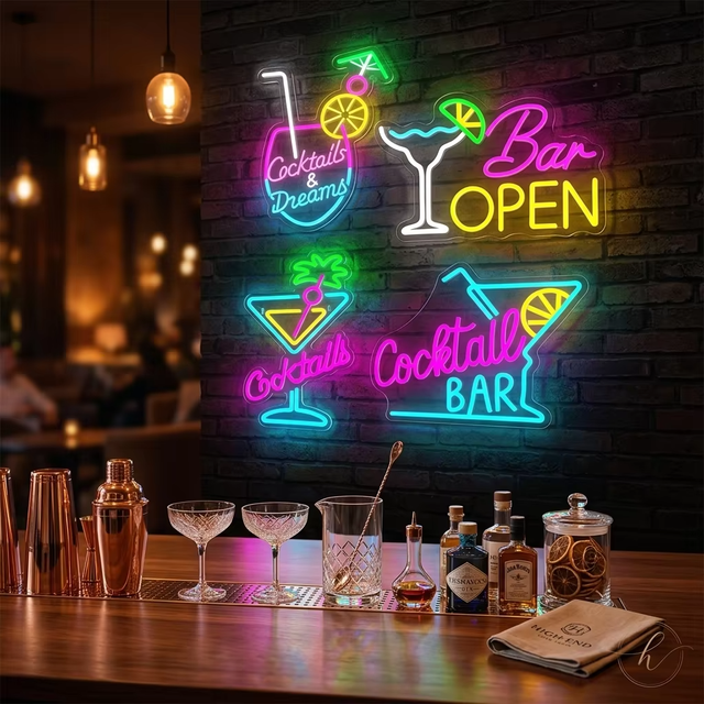 Personalized RGB LED Neon Signs for Store Advertising IP65 Waterproof Acrylic Branding Signage Free Design for Wedding Bar