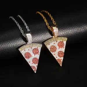 Pizza pendant Triangle design pendant necklace USA College student young style cute statement pendant necklace iced out jewelry