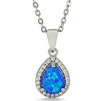 Pendentif en opale de feu bleue synthétique simple en argent sterling 925, taille poire, avec halo et chaîne câble, vente en gros