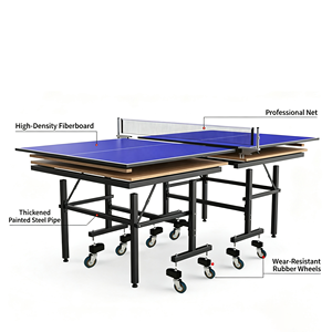 Mesa de Ping Pong Plegable de Alta Densidad para Competición, Mesa de Tenis de Mesa Móvil para Interiores, Tamaño Estándar con Ruedas - Product Image 3
