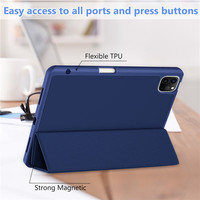 Étui pour tablette en cuir PU pour iPad Pro 11 2021, support multi-angles, étui intelligent pour tablette en TPU souple avec porte-stylet