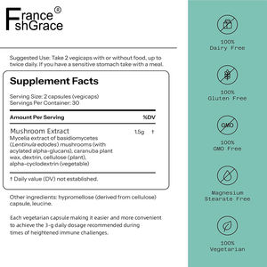 Supplément d'extrait de plante de champignon bio 60 capsules Soutenir la santé immunitaire pour adultes Capsules de champignon - Product Image 5