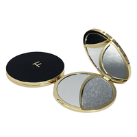 Cermin rias saku logam emas Mini kustom desain Oval setengah bulat genggam kecil cermin kosmetik pilihan personalisasi
