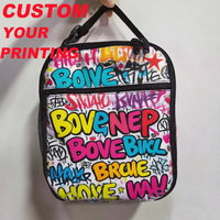 Tas Makan Siang Pink Street Art Grosir, Tahan Air, Bahan Poliester, Kotak Makan Siang Sekolah untuk Remaja, Layanan POD Personalisasi