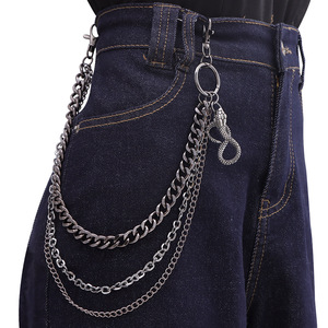 Cadena de Pantalones de Tres Capas con Colgante de Serpiente, Cadena de Cintura de Plata Tibetana, Accesorio de Estilo Punk Casual - Product Image 1