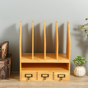 Estante de madera para archivos con cajones, organizador de escritorio de 4 niveles para libros de oficina, documentos, color madera natural, tipo vertical - Product Image 3
