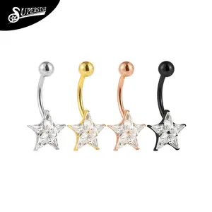 Superstar G23 Titanium Internally Threaded Belly Button Ring Five-pointed Star Inlaid Kite-shaped Zircon Navel Piercing Jewelry