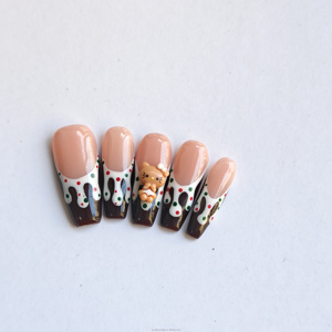 <span class=keywords><strong>Uñas</strong></span> Postizas Retro Americanas Y2K, Diseño <span class=keywords><strong>de</strong></span> Estrellas a Cuadros Azules y Rojos con Estampado <span class=keywords><strong>de</strong></span> Leopardo, <span class=keywords><strong>Uñas</strong></span> <span class=keywords><strong>Largas</strong></span> Tipo Ataúd con Pegamento - Product Image 4