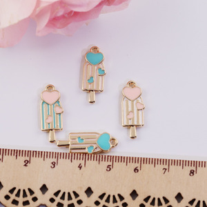 จี้ไอศกรีมการ์ตูน ทำจากโลหะผสมสังกะสี สำหรับทำเครื่องประดับ DIY สีชมพู สีฟ้า บล็อกสี ของขวัญสำหรับทุกเพศ - Product Image 2