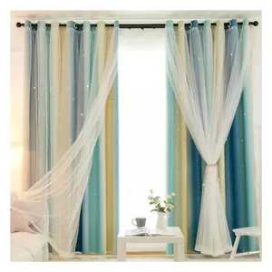 Innermor Blackout Decor Star Cut Out Nursery Colourful Thermal Eyelet Panels with Net Curtains for Girls Bedroom Kids Room